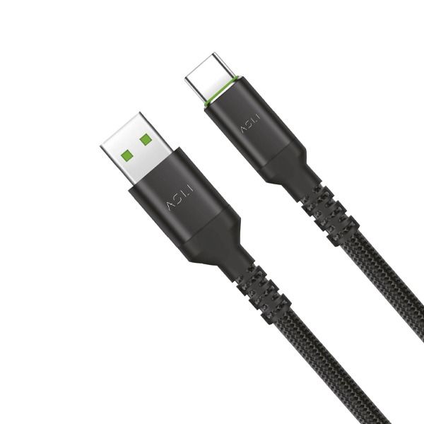 Asli Global Power Wire Max Nylon Braided USB-A to Type-C 2M|Black Asli Global Power Wire Max Nylon Braided USB-A to Type-C 2M|Black